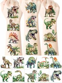 24Sheets Realistic Dinosaur Temporary Tattoos - Assorted Jurassic Designs With T-Rex, Triceratops, Pterosaur, Velociraptor, Stegosaur - Perfect For Birthday Party Favors, Goodie Bag Fillers, Stocking Stuffers - Green - View 1