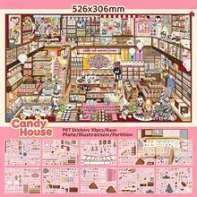 52cm Extra Large Scene Sticker Set, 1000+ Elements, Immersive Miniature Scene, DIY 3D Miniature House, Stress Relief Planner, PET Glossy Film Layered Planner Stickers School Supplies - Multiple Styles - View 5