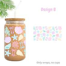 1/2/4pcs Sweet Style Shell Bow Pearl Beach UV DTF Cup Stickers, Suitable For 16oz Glass Jar Cups, Summer Vibe Coastal Mermaid UV DTF Stickers, Suitable For Water Cups, Insulated Cups, Mugs, Bookmarks, Laptops, Phone Cases, Holiday Gifts For Girls, Friends, Teachers - Seashell - View 9