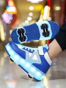 Sepatu Roda LED Isi Ulang Unisex, Sepatu Roda Anak-Anak, Sepatu Roda Multifungsi yang Dapat Diubah, Cocok untuk Semua Musim, dengan Roda yang Dapat Dilepas, Ideal untuk Aktivitas Luar Ruangan dan Olahraga. - Biru - View 7