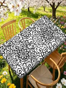 1 pieza Mantel de estilo estadounidense a la moda con estampado, mantel de poliéster impermeable adecuado para restaurante, cafetería, picnic al aire libre, decoración de mesa de jardín, primavera/verano - B - Ver 15