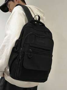 Unisex Casual Backpack, Solid Color Multi-Pocket Student Bookbag, Large Capacity Minimalist Commuter Bag - Multicolor - View 6