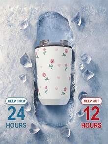 1pc 380ml Watercolor Heart Rose Pattern Double-Wall Stainless Steel Insulated Hot & Cold Cup, , Water Bottle, Tumbler, Coffee Cup, Portable Cup, Suitable For Gym, Office, Home, Outdoor, Travel, Holiday Gift, Graduation Season, Back To School Season, Mother's Day And Other Occasions - Multicolor - View 8