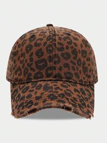 Men's Women's Leopard Print Distressed Denim Baseball Cap - A - View 9