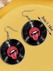 2D Acrylic Music Festival Vinyl Record Audio Guitar Earrings CD Ear Jewelry - Multicolor - View 8