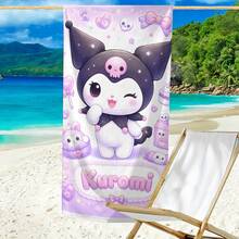 1 pieza Toalla de playa con tema de Hello Kitty rosa - Un artículo esencial con tema de dibujos animados diseñado para la playa, la natación, el camping al aire libre y los viajes. Esta toalla de playa extragrande es altamente absorbente y de secado rápido, lo que la convierte en la opción ideal para viajes, diversión en la piscina o baño en casa. - Multicolor - Ver 3