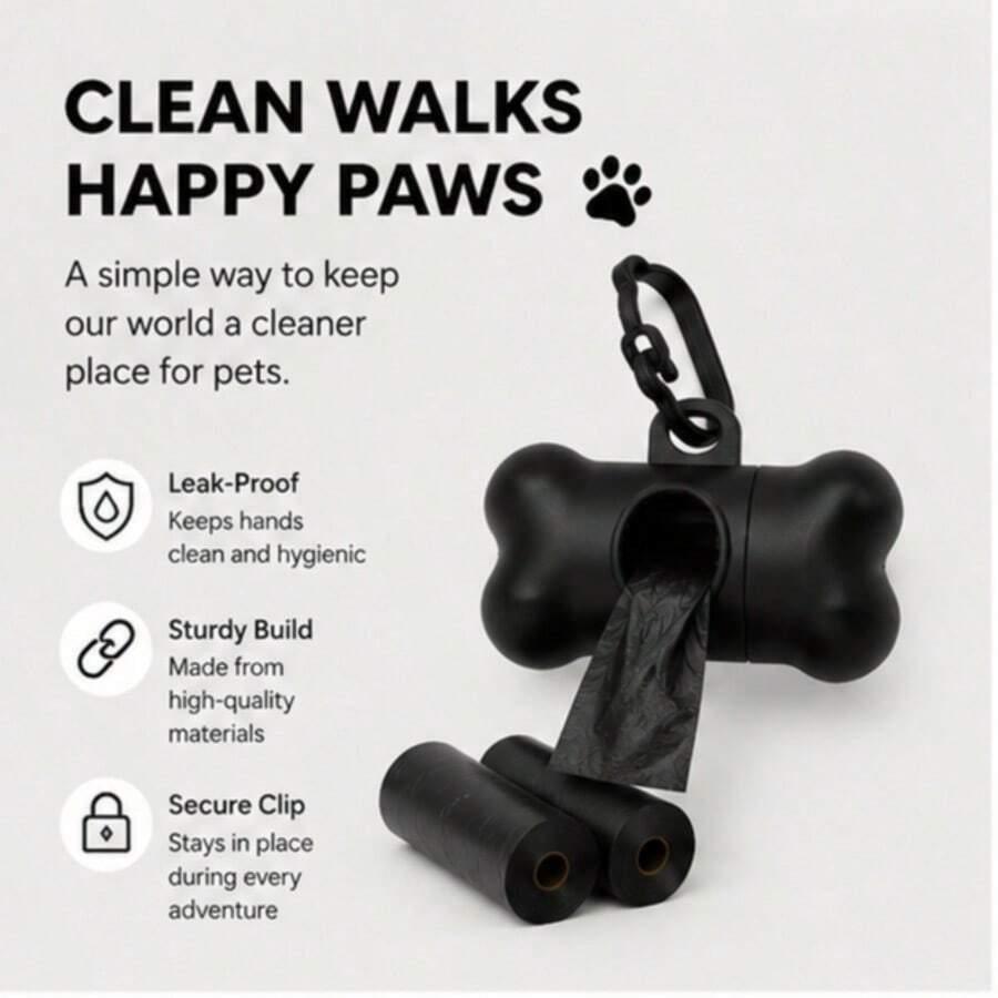 1 Set Portable Outdoor Pet Waste Bag Dispenser, Comes With 2 Rolls Of Waste Bags. Cute Bone Design, Suitable For Picking Up Dog Feces During Dog Walks. Stylish And Versatile, Ideal Essential For Outdoor Dog Walking. - View 1