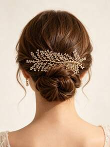 1pc Bohemian Vintage Mori Style Gold Branch Rhinestone Hair Comb, Wedding Bridal Accessory For Half-Up Hairstyle And Wedding Photography,Combs - Multicolor - View 1