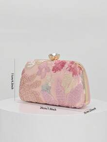 Elegant Shiny Multicolor Leaf & Floral Patchwork Crossbody Bag, Vintage Chain Strap Evening Bag, Mini Square Box Handbag, Suitable For Party Girls, Brides, College Students, Young Professionals, Versatile For Parties, Graduation Ceremonies, Weddings, Perfect Match For Party Accessories, Random Pattern Sent - Pink - View 4