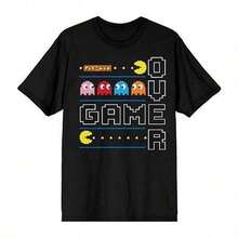 1pc Casual Algodón Camiseta para mujer Deportivo Apto para llevar en primavera verano otoño e invierno Camisetas para parejas con diseño de Pacman y fantasmas retro estilo pixel art - Negro - Ver 1
