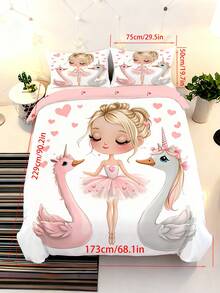 2/3pcs Kids Ballet Bedding Set For Girls, Pink Ballerina Duvet Cover And Pillowcase Set, Cute Cartoon Princess Floral Heart Pattern Bed Sheet, Princess Style For Girls (Single/Double/Queen Size) - Multicolor - View 18