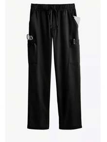 Pantalones de hombre unicolor con cordón y cintura elástica mate, pantalones mate con múltiples bolsillos elásticos - Negro - Ver 10