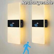 Wireless Installation Wall Lamp, LED Sensor Wall Light, Rechargeable, Self-Adhesive Firm Installation, Suitable For Living Room, Hallway, Corridor, LED Lighting Fixture - Black - View 2