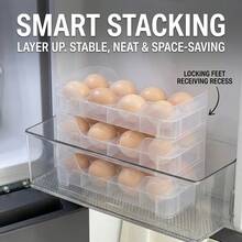 Soporte apilable transparente para huevos para la puerta lateral del refrigerador, caja de almacenamiento de huevos de plástico PP, organizador de huevos para refrigerador que ahorra espacio, bandeja de huevos con ranura profunda anti-rodamiento, contenedor de huevos para la encimera de la cocina - Multicolor - Ver 5