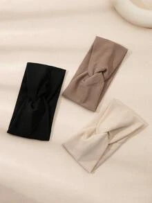 1/3 piezas Diadema casual de unicolor con detalle retorcido para mujer, adecuada para uso diario, regreso a la escuela, fitness, estilo pañuelo, banda para el sudor, accesorio de cabello ideal para la escuela, universidad, otoño/invierno y atuendos de vacaciones, elegante y de moda - Multicolor - Ver 2
