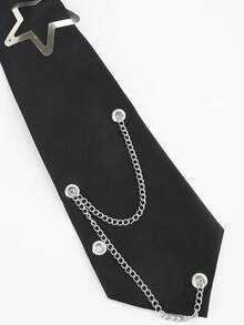 Five-Pointed Star No-Tie Chain Tie - Black - View 4