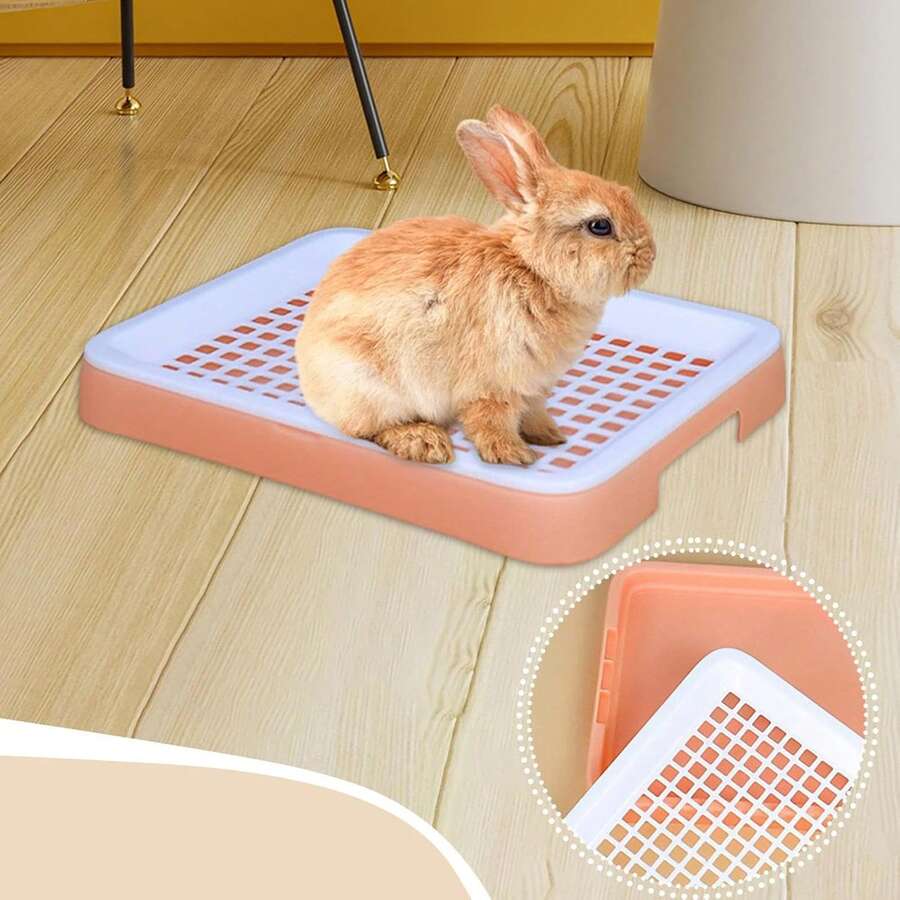 1pc Rabbit Litter Box, Detachable Plastic Small Animal Toilet Tray With Grate, Corner Litter Box, Easy To Clean Hamster Guinea Pig Rabbit Ferret Small Pet Toilet Training Box - one-size - View 1