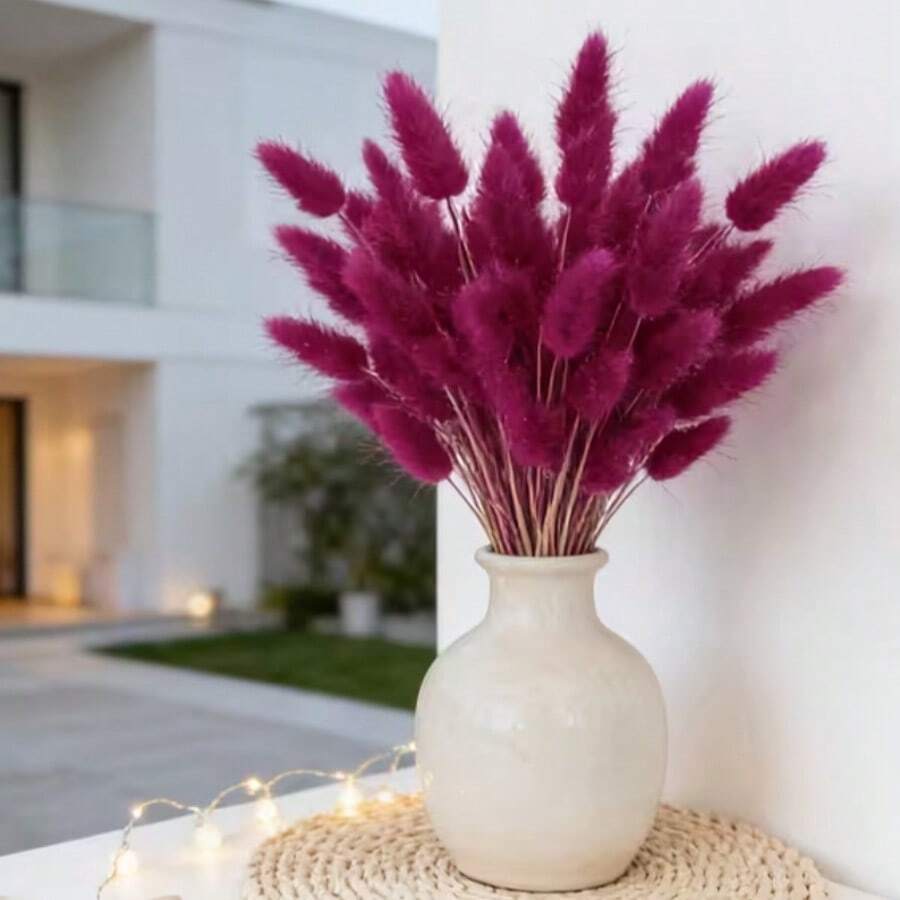 55~60pcs, 17 Inch Red Artificial Rabbit Tail Grass, Home Decor Artificial Rabbit Tail Grass Stems, Suitable For Bohemian Style Floral Arrangement, DIY Handicrafts, Home Kitchen And Wedding Decoration, Christmas Decoration, Christmas Thanksgiving Decoration, DIY Wreath Decoration - Deep Rose Red - View 1