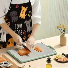 Cute Dog Print Kitchen Apron, Black Polyester Apron With "I Love Dogs" And Paw Print, Suitable For Dog Lovers Cooking Apron, Applicable For Home And BBQ - Multicolor - View 8