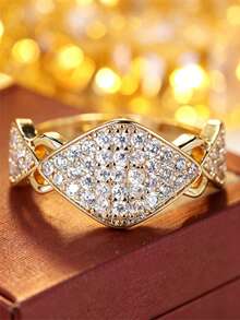 1pc Premium Geometric Rhombus Exquisite Women's Ring, Open Band For Daily Commute - Open Ring - View 8