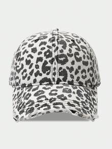 Men's Women's Leopard Print Distressed Denim Baseball Cap - A - View 8
