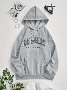 Los Angeles Sweatshirt With Letter Print And Thermal Lining - 灰色的 - 查看 1