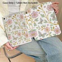 Floral Pattern Painted Effect Acrylic Crystal Tablet Protective Case With Stand, Compatible With Samsung/Apple/Honor/ Popular Models, Foldable Anti-Bend, Silicone Reinforced Corners, Auto Wake/Sleep Function, Built-In Pen Slot, Multi-Angle Foldable Stand - Style 12 - View 5