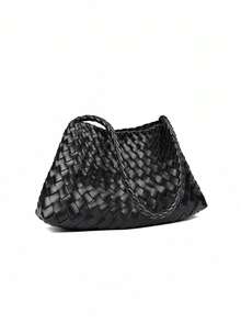 1PC New Women's Shoulder Underarm Crescent Bag, Minimalist Daily Versatile, Solid Color PU Woven Texture, Elegant High-End Quality, Rope Knot Closure Lightweight And Convenient, Suitable For Travel, Shopping, Dating, City Commute, Office And Other Occasions - Black - View 11