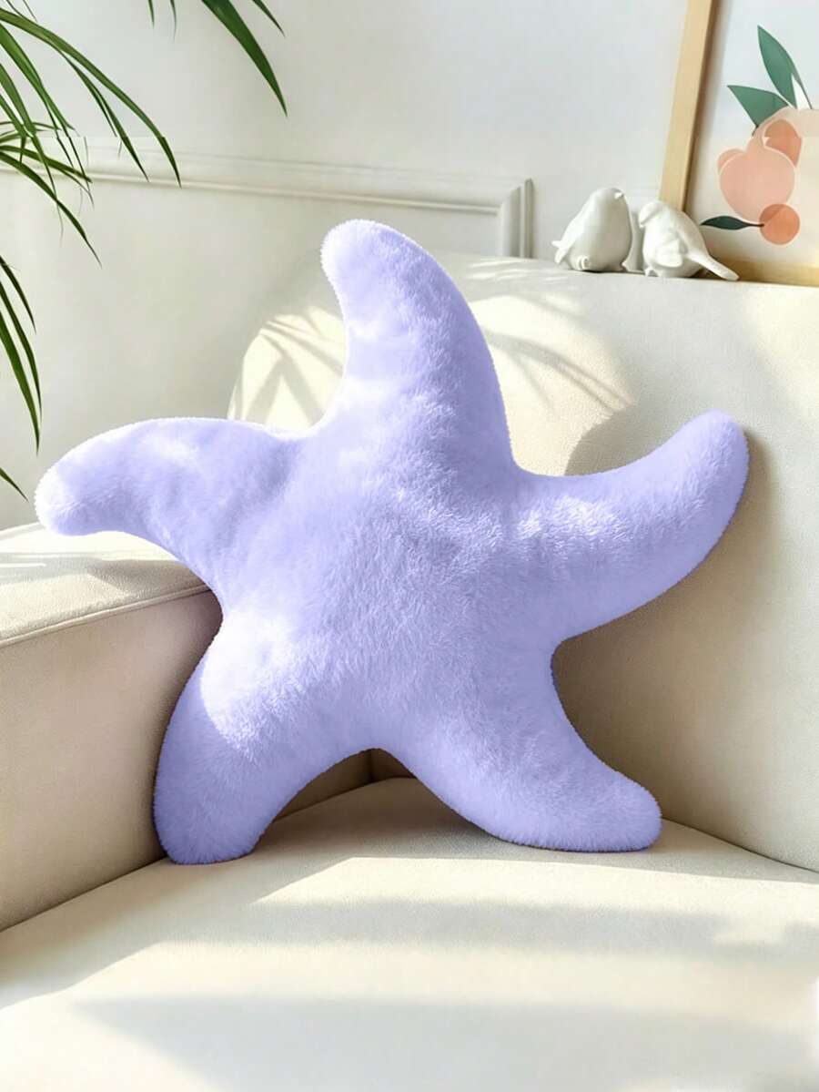 1個海星造型毛絨抱枕,可愛裝飾靠墊,適合沙發、床鋪,美學房間裝飾配件,柔軟人造毛皮,適用於臥室、客廳、派對禮物、戶外花園靠墊,夏日風格 - 淺雪青色 - 查看 1