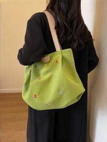 大容量帆布包 女款新款刺繡字母托特包 清新學生單肩托特包 - 彩色 - 查看 9