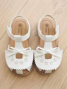 Summer New - 3-12 Years Old Girls White Sandals. With Embroidery Lace, Bows And Hook And Loop. Gentle And Elegant Style. - White - View 2