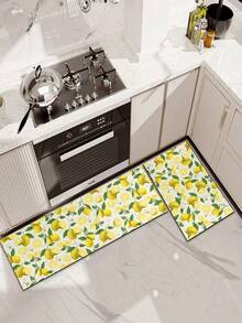 1pc Rubber Kitchen Mat, Printed With Vibrant Lemon And Floral Pattern Kitchen Mat, Can Be Placed In Front Of The Sink, Used For Standing, Kitchen Decoration - Multicolor - View 1