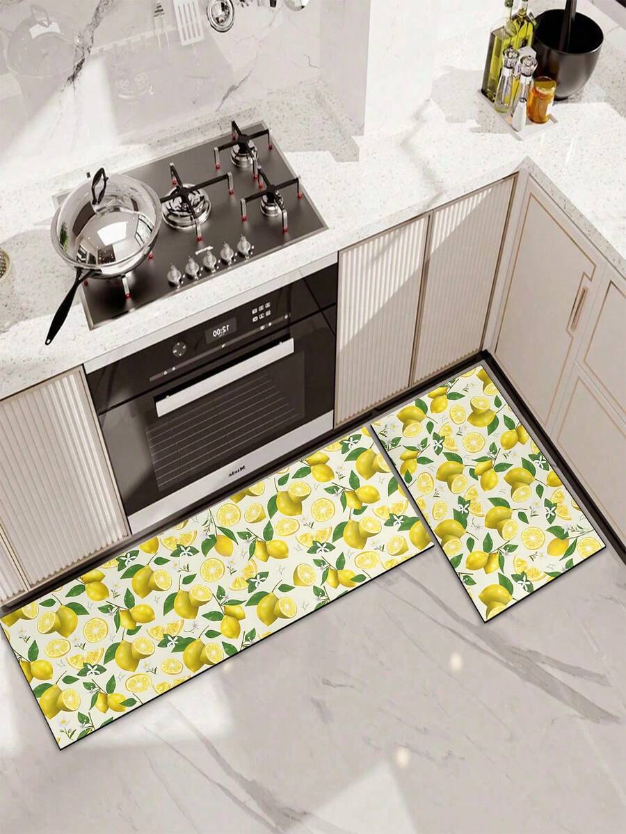 1pc Rubber Kitchen Mat, Printed With Vibrant Lemon And Floral Pattern Kitchen Mat, Can Be Placed In Front Of The Sink, Used For Standing, Kitchen Decoration - Multicolor - View 1