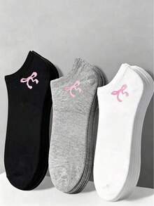 15/30 Pairs Cross-Border Hot-Selling Bowknot Spring/Summer Black White Grey Low-Cut Polyester Boat Socks, Randomly Shipped - Multicolor - View 6