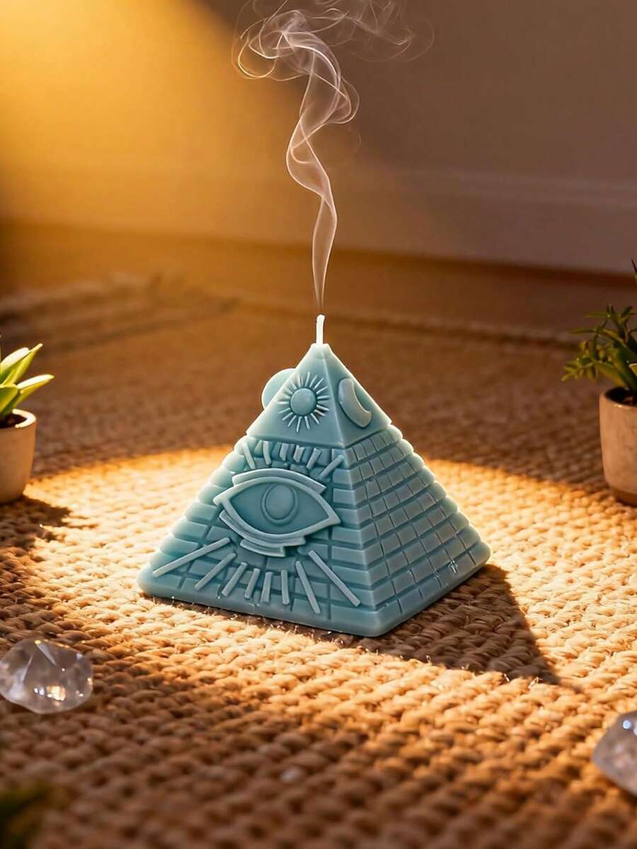 1pc Egyptian Pyramid & Eye Of Power Scented Candle Silicone Mold - Unique Asymmetrical Design, Suitable For Handmade Crafts And Home Decor - White - View 1
