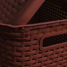 Combo Of 2 Rattan Baskets With Lids - La Ardilla Plastics - Basket, Laundry Hamper, Organizer, Polypropylene Material, Durable, Lightweight And Elegant - Ideal For Indoor And Outdoor Use, Bedroom, Laundry Area. - 巧克力棕 - 查看 5