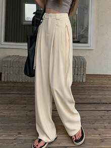 Casual Plain Color Straight High-Waist Slim Loose Suit Pants Spring - Apricot - View 7
