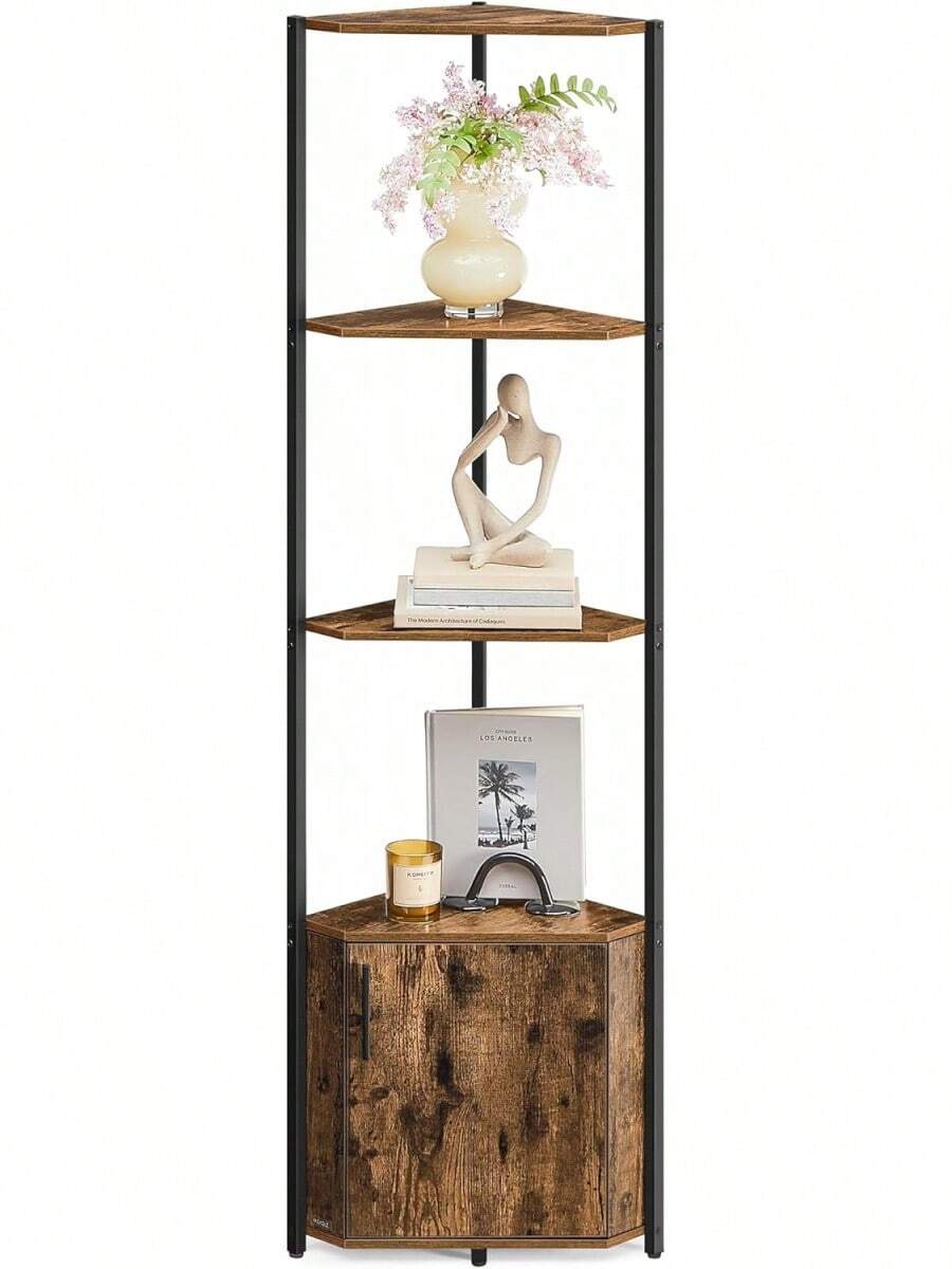 Rustic Brown Ink Black 5-Tier Corner Shelving Unit Storage Stand For Living Room Bedroom Kitchen Bathroom - Rustic Brown + Ink Black - View 1