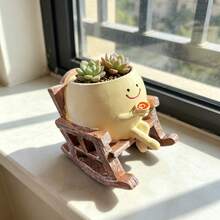 1个摇椅造型多肉植物盆栽树脂工艺品装饰，/咖啡/笑脸花盆，桌面装饰，花园庭院植物花盆 - 彩色 - 查看 10