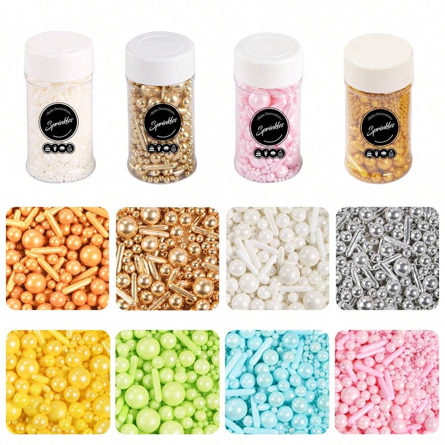 75g/2.65oz Perlas redondas para decoración de pasteles + Forma de palito, se utiliza para chispas de decoración de pasteles, decoración de pasteles DIY, adecuado para pasteles, caramelos, cupcakes, macarons, helados y varias decoraciones, también adecuado para bodas, Día de San Valentín, Día de la Madre, Halloween, Navidad y otras ocasiones, solo para decoración, no comestible - Multicolor - Ver 1