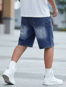 Traceable Cotton - European & American Men's Distressed Denim Shorts - Blue - View 2