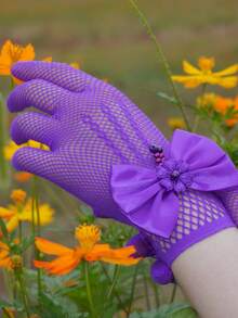 1 Pair Kids Lace Hollow Bow Princess Gloves (Suitable For Party And Holiday Events) - Dark Purple - View 4