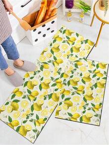 1pc Rubber Kitchen Mat, Printed With Vibrant Lemon And Floral Pattern Kitchen Mat, Can Be Placed In Front Of The Sink, Used For Standing, Kitchen Decoration - Multicolor - View 2