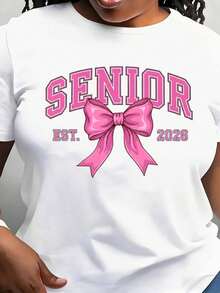 Vintage 2026 T-Shirt With A Pink Bow Design. Soft And Relaxed Fit, Perfect For School And Everyday Wear. - 白色 - 查看 1