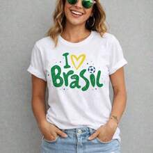 Camiseta  Feminina I Love Brasil 100% Algodão Brasil  Futebol   Unissex - Branco - Visão 2