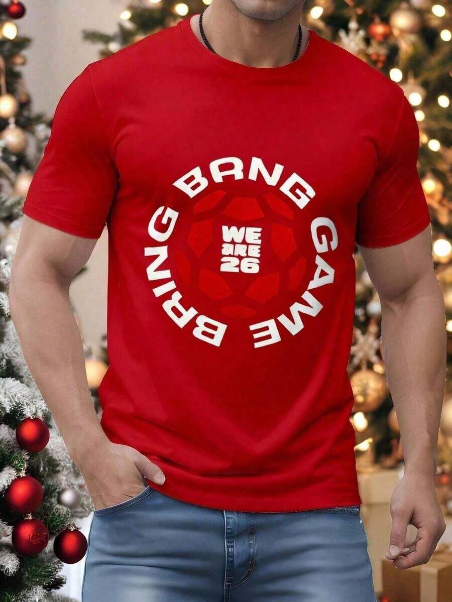 New Summer World Cup Theme Men's T-Shirt 1pc 2026FIFA Summer T-Shirts From The USA, Canada, And Mexico;Street-Style Printed Tops;World Cup Footba - 紅色 - 查看 1