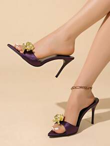 2026 Spring/Summer New Fashionable High Heel Pointed Toe Open Toe Sandals Women Leather Sexy Stiletto Heel Single Strap Women Shoes - Purple - View 4