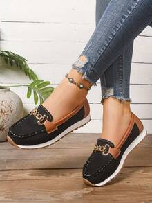 Sepatu Loafer Kanvas Wanita dengan Gesper, Sepatu Slip-On Berbentuk Rendah yang Nyaman, Serbaguna untuk Segala Pakaian, Mudah Dipakai dan Dilepas - Hitam - View 6
