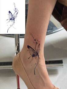 2Pcs Sketch Temporary Tattoos Decorated With Butterflies And Roses. Non-Reflective With Lifelike Visual Effect. Designed For Arms, Back And Spine. Great For Daily Use, Can Stay On For 7-15 Days. - Black - View 3