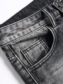 Traceable Cotton - European & American Men's Distressed Denim Shorts - Black - View 5